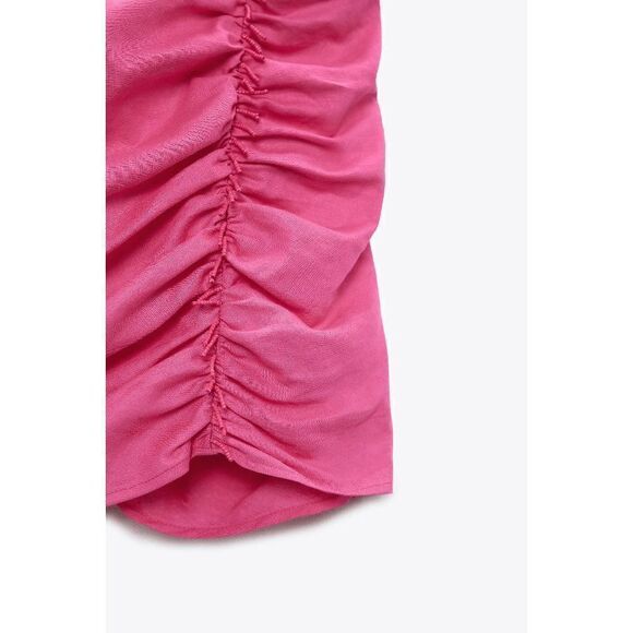 ZARA NWT BLOGGERS FAV LINEN BLEND barbie PINK SIZE S DRAPPED DRESS MINI - Picture 9 of 9